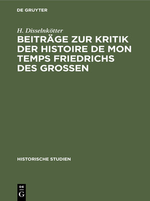 cover image of Beiträge zur Kritik der Histoire de mon temps Friedrichs des Grossen